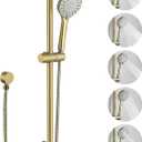 304 Stainless Steel Shower Slide Bar 28-Inch with Adjustable Handheld Shower Head and 59-Inch Hose, High Pressure 5 Setting Hand Shower with Wall Mount，Shower Slide Bar Combo, Brushed Gold