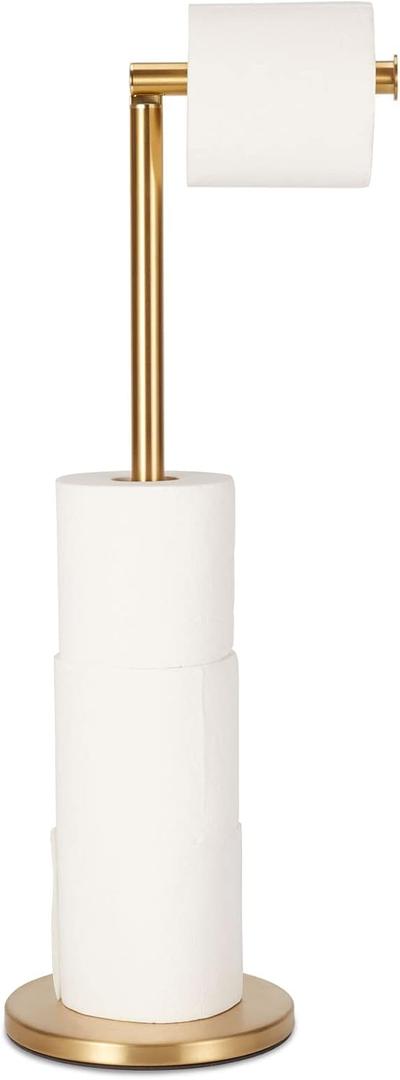 Toilet Paper Holder Stand, Bathroom Toilet Paper Stainless Steel Pedestal Tissue Roll Holder, Free Standing Toilet Paper HolderGold