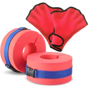Hungdao Water Aerobics Set for Aquatic Exercise 1 Pair Swimming Glove 2 Pcs Foam Swim Aquatic Cuffs Water Weights Pool Resistance Fitness Equipment for Adults Swimming Training Workouts (Red)