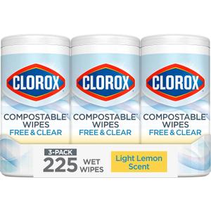 Clorox Free & Clear Cleaning Wipes, Light Lemon Scent, 75 Count, Pack of 3