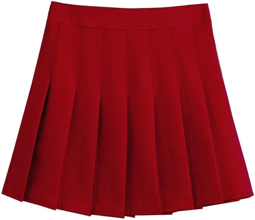 Women's High Waist A-Line Pleated Mini Skirt Short Tennis Skirt (Red, S)