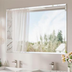 Keonjinn Beveled Bathroom Mirror 55 x 36, Rectangle Mirrors for Bathroom Sink, Large Wall Mirror,Shatterproof, Modern Decorative for Living Room, Entryway, Bedroom, Horizontal/Vertical