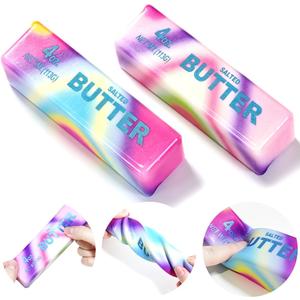 2 Pcs Rainbow Butter Squishy Stick , Super Soft Slow Rising Fidget Squeeze Toy, Colorful Sensory Stress Relief Desk Toy for Home, Office, Travel, Novelty Anxiety Relief Toy for Kids & Adults