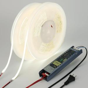 BENLUN 24V Diffused COB LED Strip Light 65.6ft (2 Rolls of 32.8ft), 6000K Cool White Outdoor Milky Silicone Waterproof, 11W/M CRI 93 LED Tape Lights with Power Supply for Bedroom Courtyard