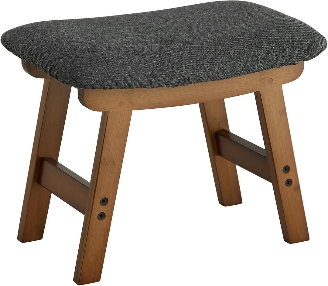 Foot Stool Ottoman Foot Rest Under Desk,Small Stool for Living Room, Bedroom and Kitchen (Brown Legs - Gray Stool Surface), 9.8"D x 15.3"W x 11.8"H