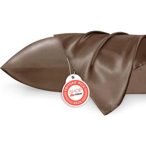 Bedsure Satin Pillowcase 2 Pack Similar to Silk Pillow Cases Standard Size, Pillow Case for Sleeping Women with Envelope Closure, Gifts for Women Men, Brown, 20x26 Inches, 2pcs