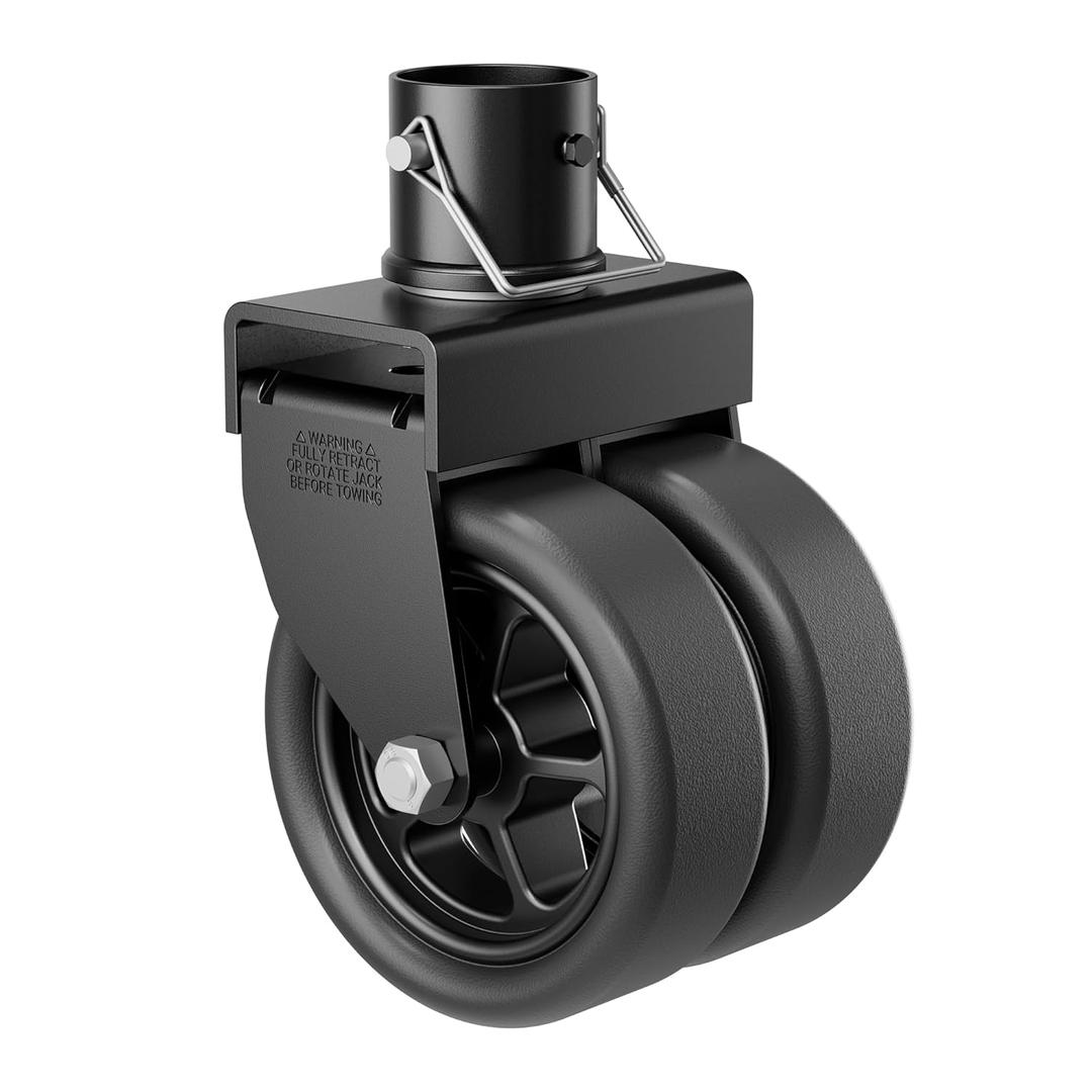 2,500lbs Dual 6" Trailer Jack Swivel Caster with Upgraded Spoked Wheels and Reinforced Bracket, Black