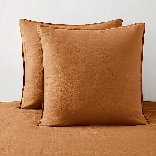 ATLINIA Linen Pillow Cases Euro Sham - 26 x 26 Inch Bed Pillow Protector Cover Set of 2 Bedding Cooling Neutral Pillowcase Shams Rust