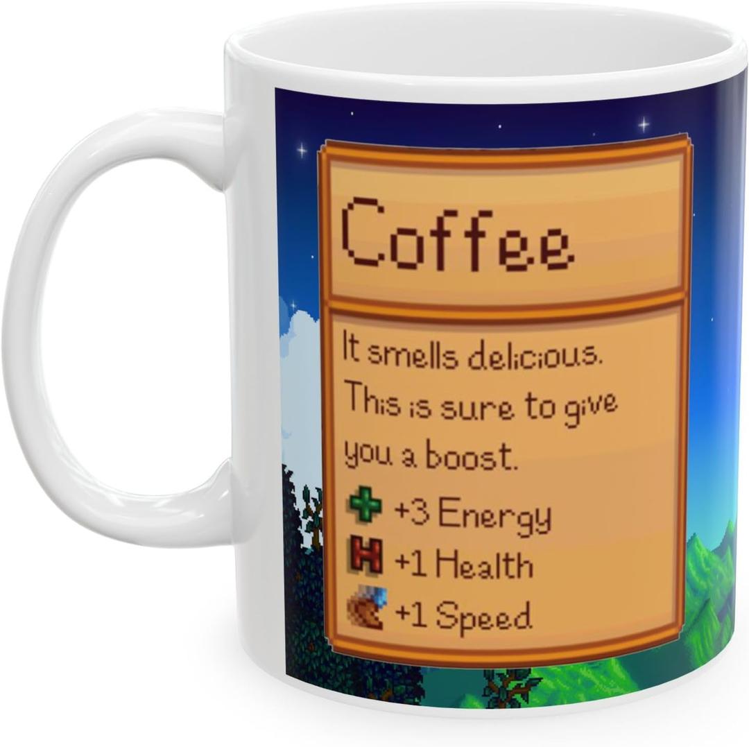 Creator's Cove Stardew Valley Game Coffee Mug Drink, Gift for Video Game Lover Farm Adventure Gaming Cup For Family Friends (White, 11oz)