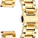 BINLUN Stainless Steel Watch Band 12mm 14mm 16mm 18mm 19mm 20mm 21mm 22mm 24mm Adjustable Metal Link Watch Bracelet with Straight & Curved Ends for Business Daily Wear Men & Women (Gold)