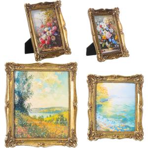 4 Sizes Gold Vintage Antique Picture Frames, Resin Retro Ornate Photo Frame 5x7, 6x8, 8x10, 11x14 with Glass Front for Vintage Wall Hanging Decor Tabletop Display Victorian Poster Frame