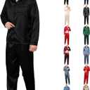 Men's Silky Satin Pajama Sets Mens Sleepwear Big and Tall Pajamas for Men Loungewear Summer Pjs Lounge Set M-5XL (Green)