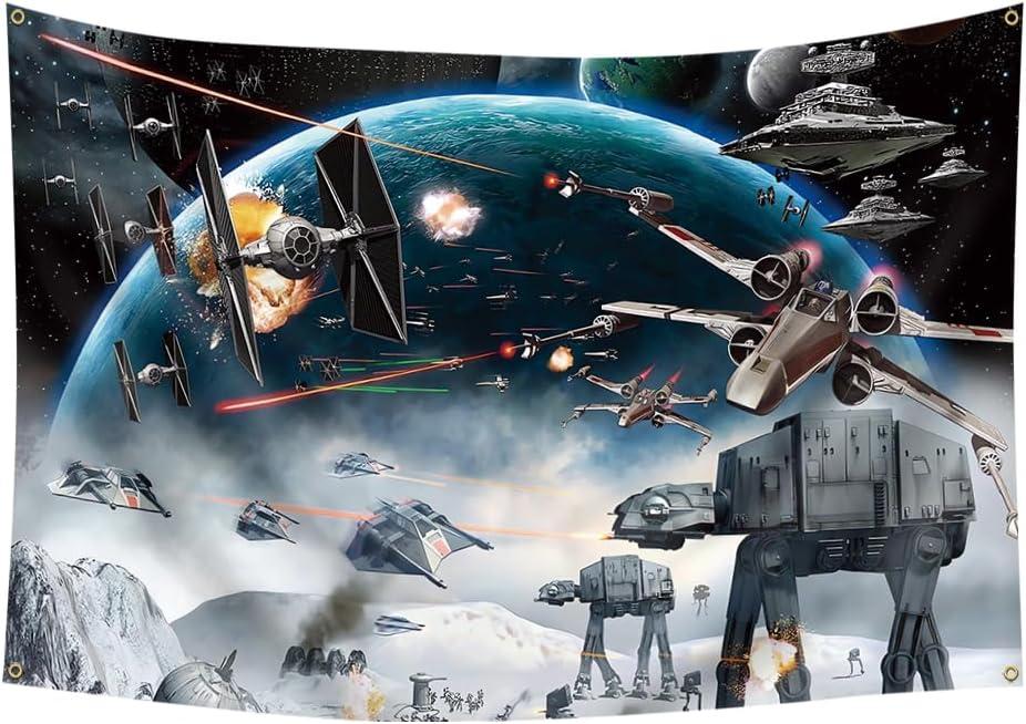 4x6FT Outer Space Backdrop Galaxy Wars Photo Backgrounds Boys Party Supplies Black Stars Science Fiction Photography Backdrop Kids Birthday Decorations Banner