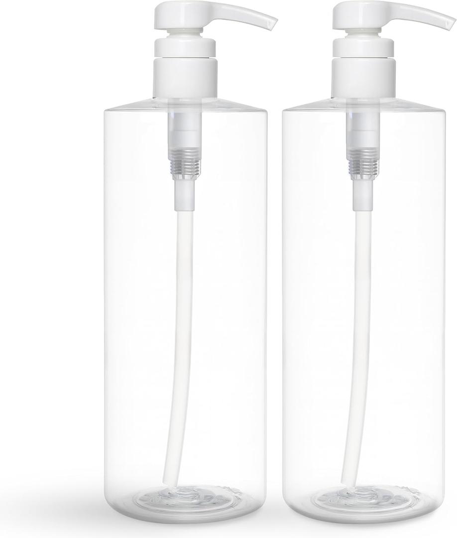 BRIGHTFROM Empty Shampoo Pump Bottles, 32 OZ / 1 Liter, BPA-Free Cylinder Containers, Household & Commercial Use, 2 Pack - Leak Proof