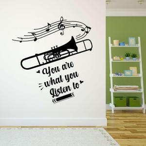 Design With Vinyl Music Wall Decal Rocking Trumpet Silhouette on White Background Removable - Size: 18 in x 20 in