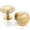 5 Pack 1-1/4 Inch, Round Gold Cabinet Knobs Black Drawer Knobs Black Cabinet Pulls, ZK2409 Solid Kitchen Hardware for Cabinets Drawers Bedroom Dresser Bathroom Vanity Cupboard