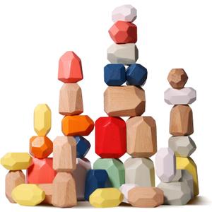 36PCS Wooden Stacking Rocks Building Blocks, Montessori Toys for 3 4 5 year old Stacking Game Sensory Preschool Learning Activities, Balancing Stones Birthday Gifts for Kids 3-5 Easter Basket Stuffers
