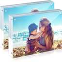 HELPLEX Acrylic Frames, 2 Pack 6x8, 24mm Thick, Frameless, Magnetic, Free Standing