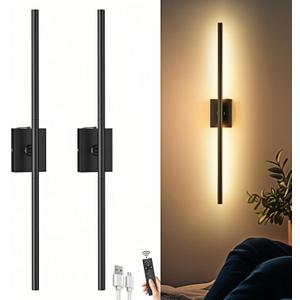 Wireless Battery Operated Wall Sconces Set of 2, 10000mAh Rechargeable LED Wall Lights with Remote Control, Gold 3000K-6000K Dimmable Timing Modern Wall Lamp for Living Room Bedroom, 31.5 inch