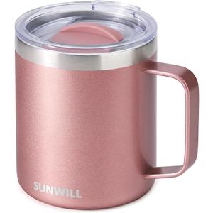 SUNWILL Travel Coffee Mug with Lid, Insulated Tumbler with Handle, 14 oz Stainless Steel Cup for Ice, Water, Tea, Rose Gold | with Lid, Insulated Tumbler, with Handle, Cup, for Ice, Water, Rose Gold 