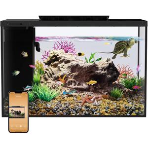 Aquarium kit Betta Fish Tank, Smart Aquarium That Supports Bluetooth, Small Fish Tank with Filter Light Coral Water Pump, Fish Tank Starter Kits Fish Bowl (Black)