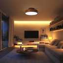 Modern Bladeless Ceiling Fan with Light and Remote, 17.7 Flush Mount Enclosed Chandelier Fans, Stepless Dimming LED Ceiling Fan Light for Bedroom Living Room, Walnut