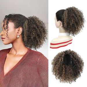 Drawstring Curly Ponytail Extensions for Black Women Protein Silk Fiber Human Hair Soft Feeling Afro Kinky Curly Hair Puff Pony tails Lightweight, Soft Natural Budget-Friendly for Daily Styles