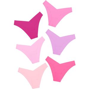 DEANGELMON Women Seamless Bikini Cheeky Underwear Invisible No Show Panties V-Waist Hipster Ladies Soft Stretch Multi Pack (Small, Barbiepink - 6 Pack)