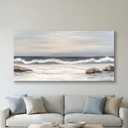 SENROLAN Coastal Seascape Canvas Wall Art, Neutral Blue Grey Ocean Waves Wrapped Canvas Print, Large Horizontal Wall Decor for Living Room Above Sofa, Ready to Hang, 48 x 24 Inch