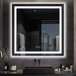 Antok 36"x 36" LED Bathroom Mirror with Lights, Bathroom Vanity Mirror Anti-Fog, Dimmable, Lighted Vanity Mirror with Tempered Glass, Memory Function, 3 Colors, Safe Use (Horizontal/Vertical) (Multi (Rgb 11 Light Modes))