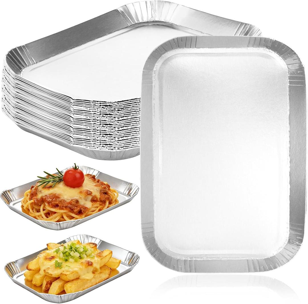30 Pack Silver Paper Plates, Silver Plates Disposable 8.9" x 6.8", Rectangle Appetizer Plates Disposable for Cake, Dessert, Appetizers, Picnic, Wedding and Party