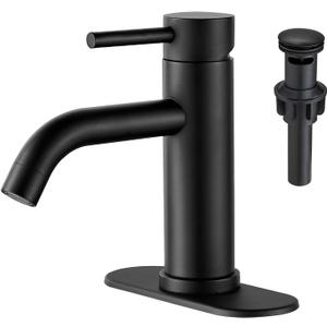 GENBONS Black Bathroom Faucets, Single Hole Bathroom Sink Faucet Modern Single Handle Mixer Tap Washbasin Vanity Sink Faucet 1 Hole with 3 Hole Deck Plate, Pop Up Drain