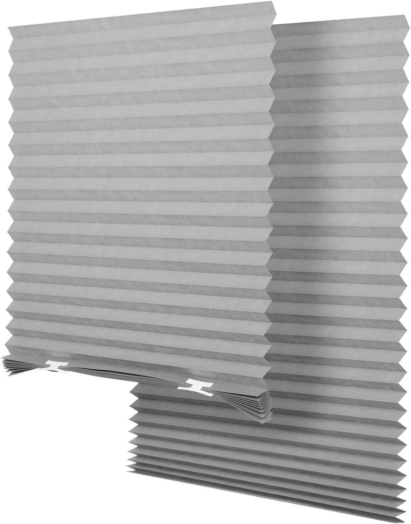SEEYE Light Filtering Temporary Blinds Cordless Shades Fabric Pleated Fabric Shade Easy to Cut and Install, 36" W x 72" L - 2 Pack, Grey, with 4 Clips