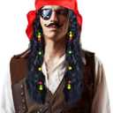 Pirate Costume Wig Set Halloween Dress Up Pirate Wig Bandana Eye Patch Theme Party Pirate Cosplay Accessories