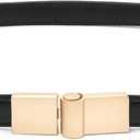 Womens Skinny Belts PU Leather Waist Belt Ladies Thin Waist Belt with Gold Buckle for Dresses (Fit Waist 24"-37", Black)