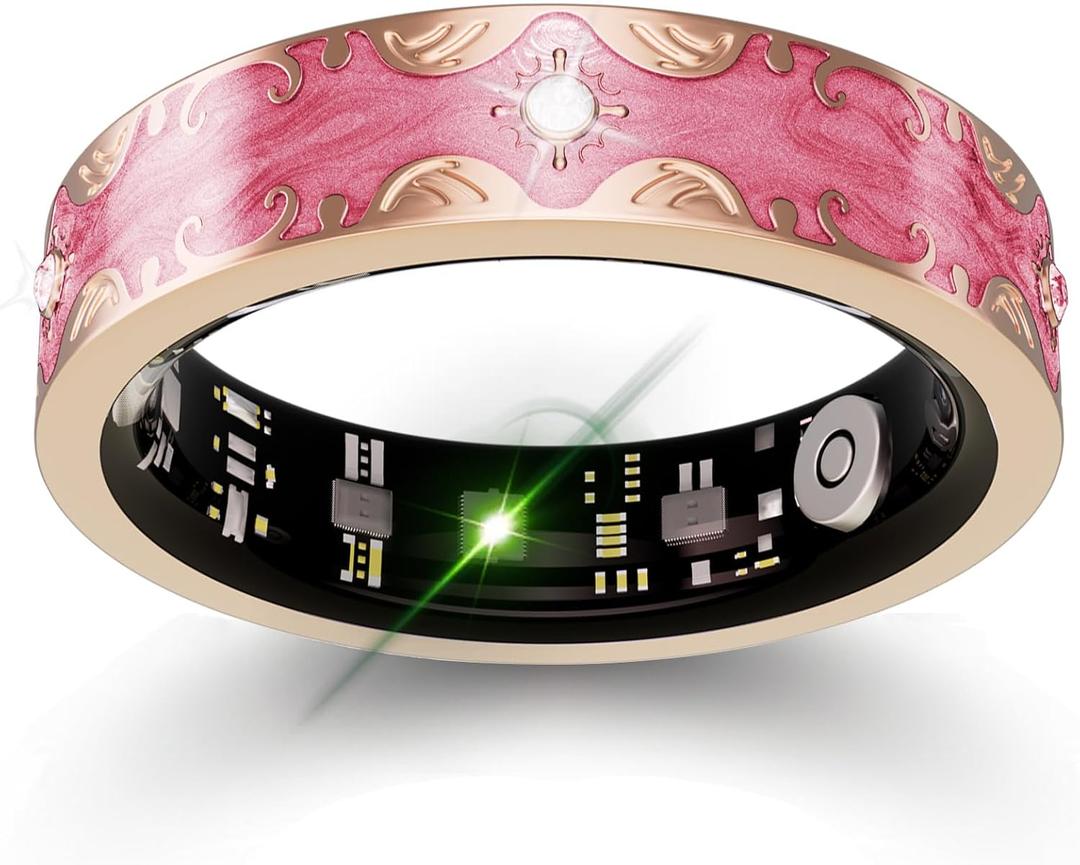 Smart Ring for Women Gift, Fitness & Vital Signs Monitoring, Sleep Tracker/Remote Photography/No Subscription (Pink,9#)