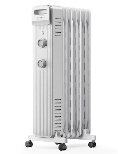 Pelonis Oil Filled Radiator Heater for Large Space, 2025 Upgraded, Space Heaters with 1500W Quiet Warmth Radiant Heater, 3 Heating Modes, Overheat & Tip-Over Protection, Adjustable Thermostat, White