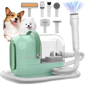 Dog Grooming Vacuum Kit, 3L Pet Grooming Vacuum with 7 Pet Grooming Tools, Dog Vacuum for Shedding Grooming at Home with Low Noise Electric Clipper and Brush, Green