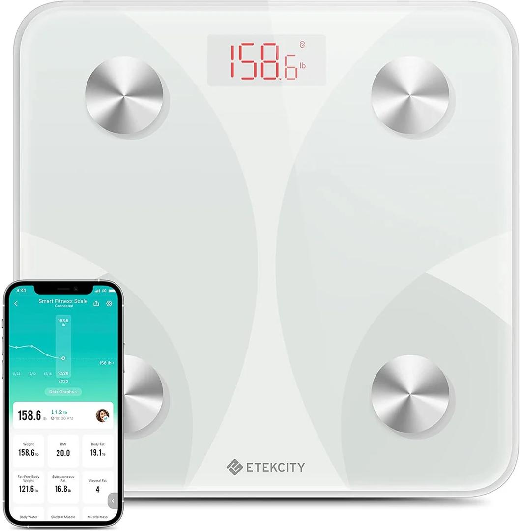 Etekcity Smart Scale for Body Weight and Fat Percentage, Digital Bathroom Accurate Weighing Machine for People's BMI Muscle, Bluetooth Electronic Body Composition Monitor Syncs with App, 400lb, White