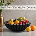 LIN CHUAN Ruffle Decorative Bowl, Large Fruit Bowl for Kitchen Counter, Stylish Key Bowl for Entry Table, Handcrafted Home Decor Display bowl, Artificial Stone Black