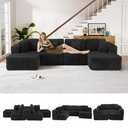 Trygoal 132" U Shaped Couch, Modular Sectional Sofa with Chaise, Corduroy U Shaped Boneless Couch with Deep Seat, Upholstered Modular Cloud Sofa for Living Room, No Assembly Required, Black