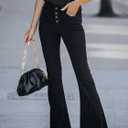 KUNMI Women's Flare Bell Bottom Jeans High Waisted Wide Leg Bootcut Jeans Stretchy Denim Pants (Black)