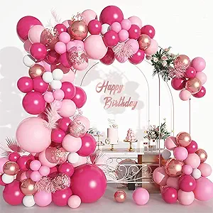 2 x 
CANREVEL 125Pcs Pink Balloon Garland Arch Kit, Hot Pink Metallic Rose Gold Confetti Latex Balloons for Baby Girl Shower Princess Birthday Wedding Valentine's Party Decorations