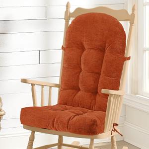 Rocking Chair Cushion - Chenille Fabric, High-Density Sponge, Durable Comfort Non-Slip Bottom Tufted Seat Pads with Ties, ChenilleOrange, 44x19x4 inch