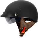 VCAN Cruiser Half Face Motorcycle Helmet with Drop-Down Sun Visor, Removable Peak and Quick Release Buckle (Medium, Flat Black)