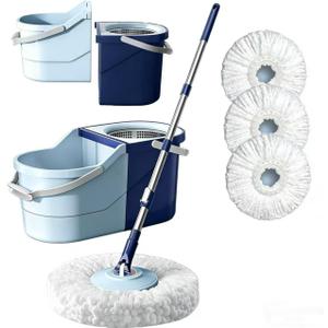 Spin Mop and Bucket Set with 4 Washable Microfiber Mop Heads, Durable Handle System for Hardwood Floor, Tile, and All Surface Cleaning