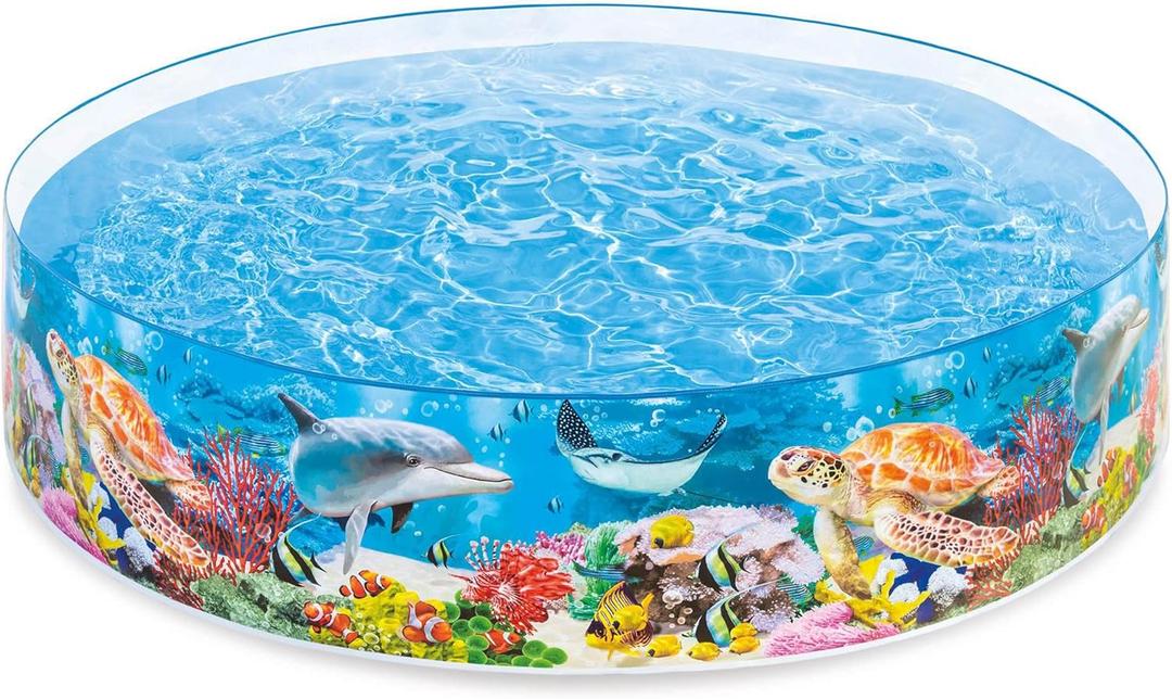 Intex Deep Sea Blue 8 Feet x 18 Inch SnapSet Instant Round Plastic Above Ground Swimming Kiddie Pool for Ages 3 Years and Up, Blue