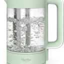 Martha Stewart Electric Kettle with Removable Stainless Steel Tea Infuser, Glass Carafe 1.7L (7 Cups), Hot Water Boiler, 4 Presets, Keep Warm & Auto Shut-Off, Cordless 360° Swivel Base, Honeydew Green