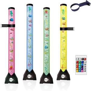 Brewish 4FT Sensory LED Water Bubble Tube Lamp with 16 Color Changing Night Light Effects, Fake Aquarium Tank & Gift for Kids, Autism, Remote Control & 12 Fishes (Wall Bracket Included)