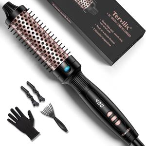 Terviiix 1.25 Inch Thermal Brush, Fast-Heating Ceramic Tourmaline Ionic Volumizing Brush, Heated Round Brush for Volumizing and Soft Curls, Digital Display 9 Temperatures Curling Wand, Dual Voltage
